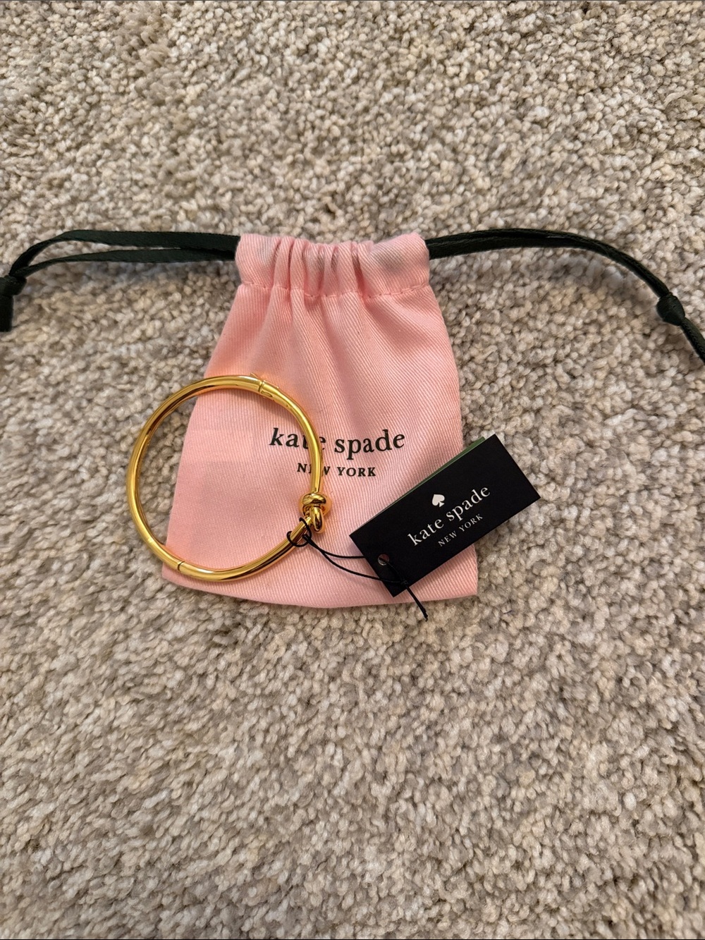 NWT Kate Spade Gold Bangle with Pink Drawstring Pouch